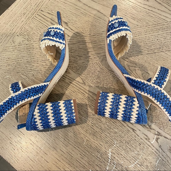 Sam Edelman Olisa Raffia Block Heel Blue Sandal - Picture 8 of 11
